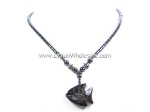 Goldfish Pendant Hematite Stone Beads Strands Necklace